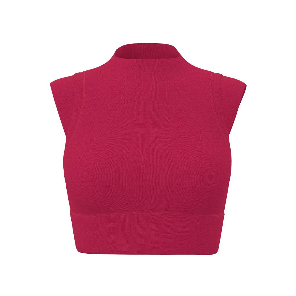 玫紅高領無袖運動短上衣