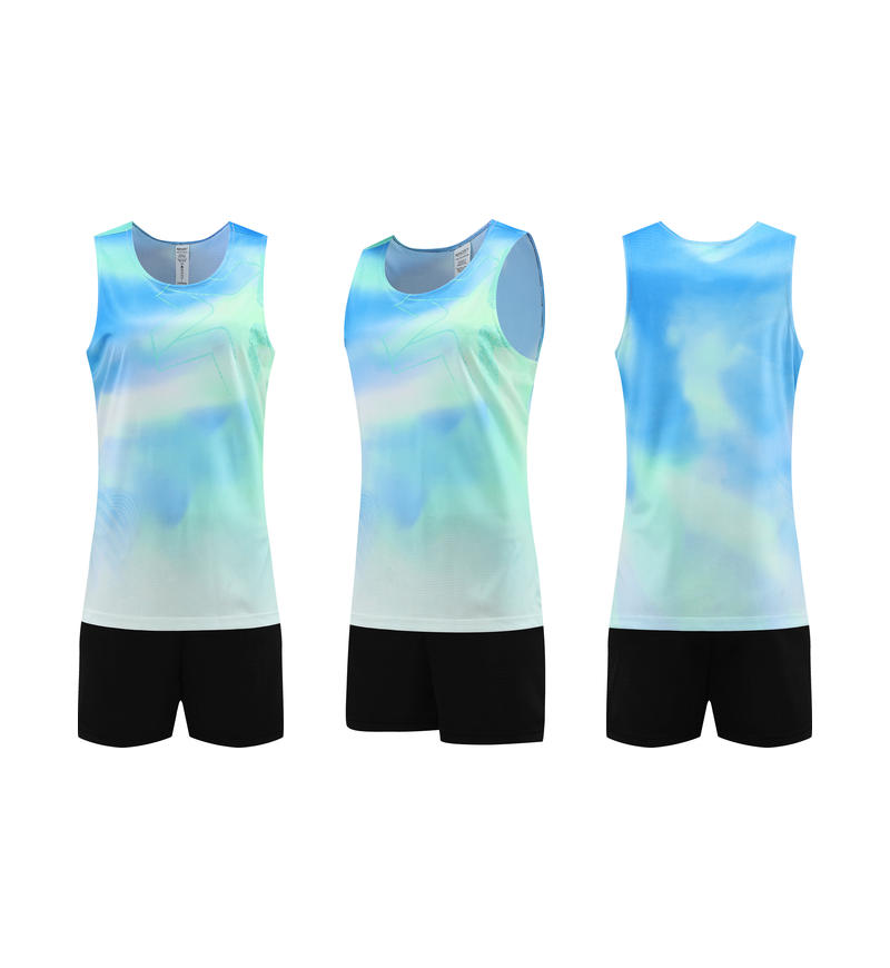 幾何印花競速套裝(藍)