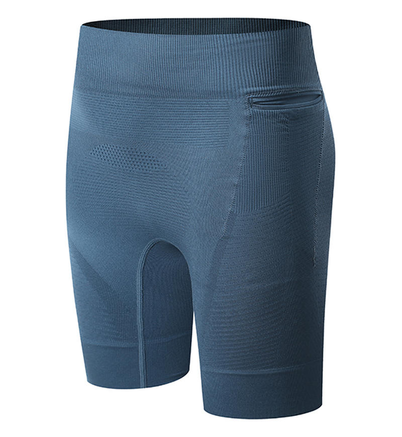 藍色無縫口袋緊身短褲